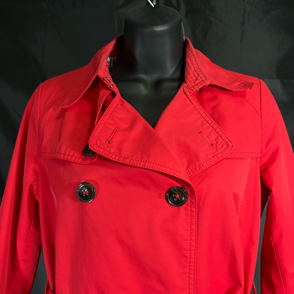 Women's Red Double-Breasted Trench Coat Sz S - Picture 7 of 16